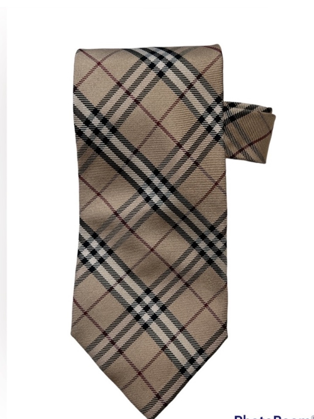 Burberry Tan Nova Check Silk Tie with Black & Red Accents - Picture 2 of 8
